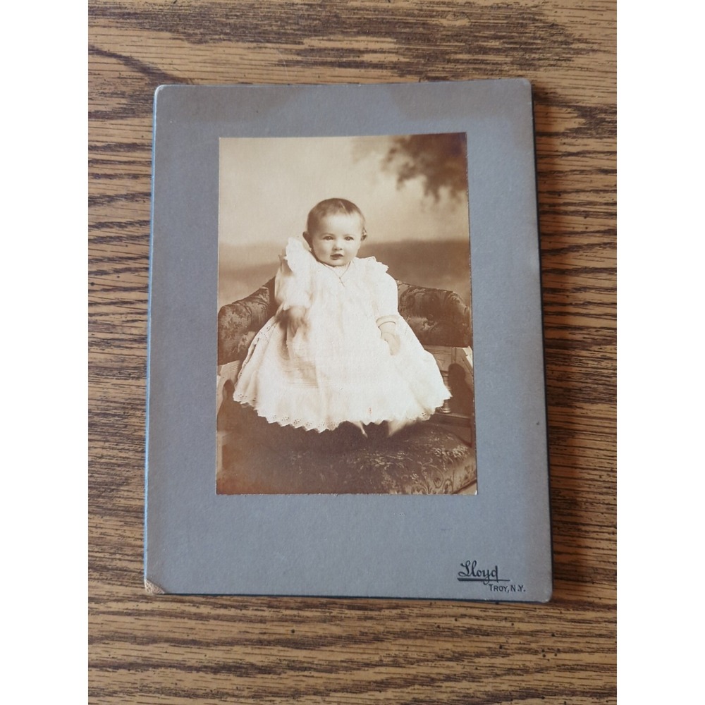 Antique Cabinet Card Baby Victorian Portrait 1800s Lloyd Troy NY Marie Farrell
